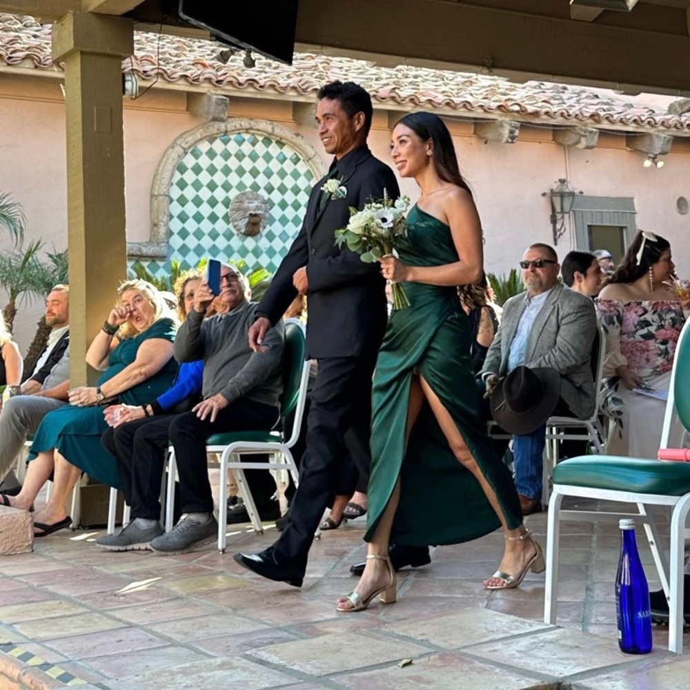 One shoulder petite emerald bridesmaid dress - Picture 5 of 7